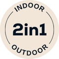Circular2 in 1" label indicating suitability for both indoor and outdoor use, with bold text and a beige background.