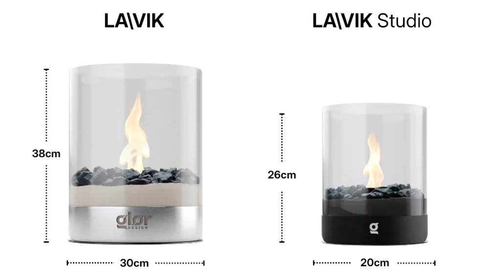 LA\VIK and LA\VIK Studio side by side with their dimensions