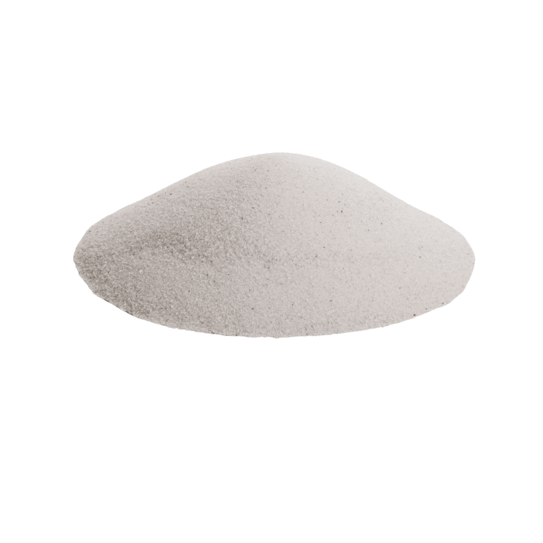 Arctic White Sand, a mound of fine white mineral sand on a white background