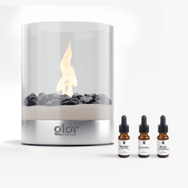 Ritual-Set with tabletop fire pit and three essential oil bottles for scent diffusion. Ideal for creating a calming Duft atmosphere at home.