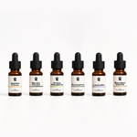 Fragrance Collection (3x) with six essential oils including Jasmine Citrus, Nordic Forest, and Bourbon Vanilla in amber dropper bottles.
