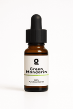 Fragrance Oil Green Mandarin in amber glass dropper bottle labeled 100% Pure Essential Oil, ideal for personal care and aromatherapy use.