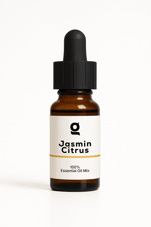 Fragrance Oil bottle labeled Jasmin Citrus, 100% essential oil mix for personal care and aromatherapy use in perfumes and colognes.