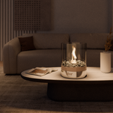 glør Design modern indoor fireplace on table with book