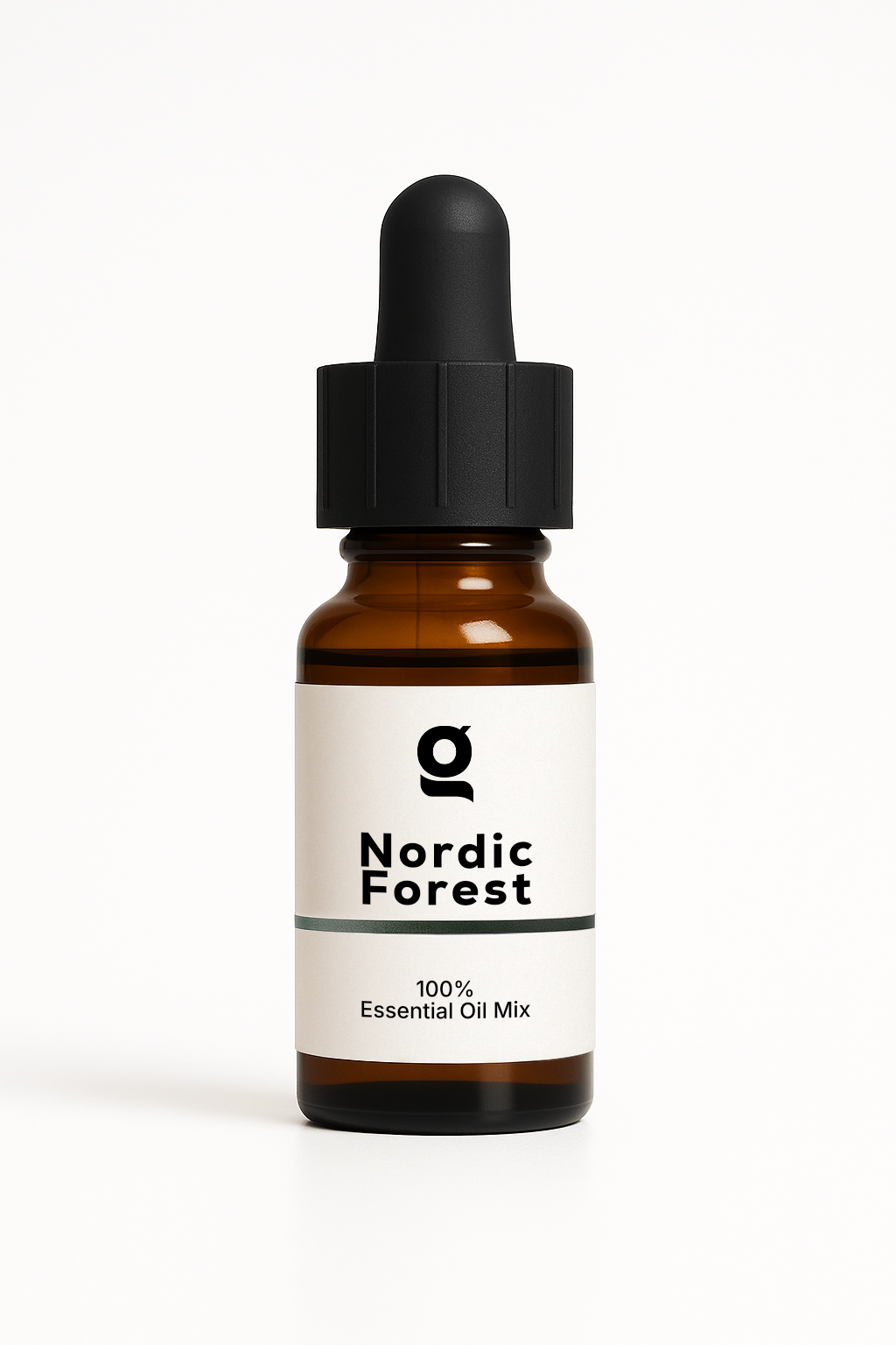 Fragrance Oil Nordic Forest 100% Essential Oil Mix in amber dropper bottle for personal care and aromatherapy use. Ideal for refreshing home scent.