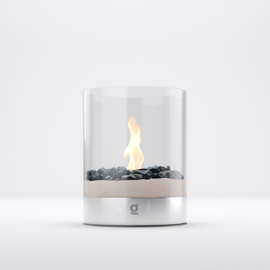 glør LA\VIK Studio Fireplace Silver — Tabletop Bioethanol Fireplace front view