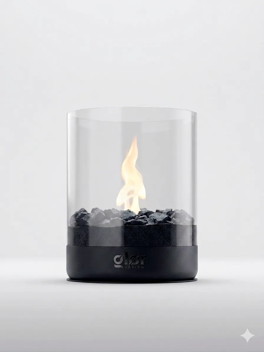 Öltropfen auf warmem Larvikit neben der Flamme